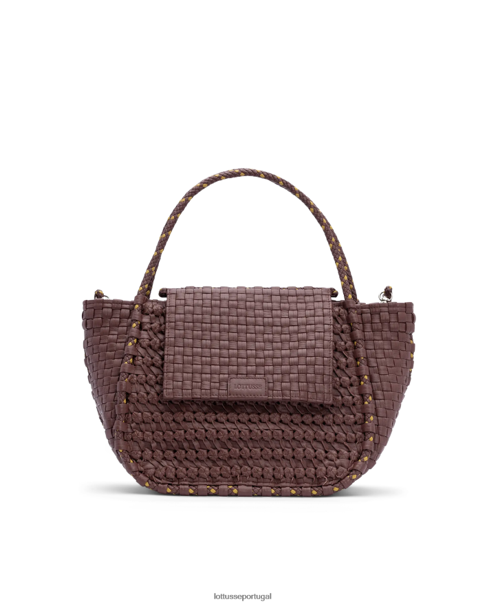 ponto Lottusse coleção bolsa com alça superior de cordeiro lavado trançado noodbag marrom 86F22T423 acessórios