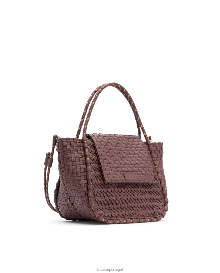 ponto Lottusse coleção bolsa com alça superior de cordeiro lavado trançado noodbag marrom 86F22T423 acessórios
