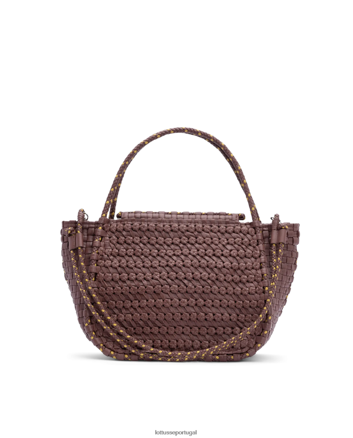 ponto Lottusse coleção bolsa com alça superior de cordeiro lavado trançado noodbag marrom 86F22T423 acessórios