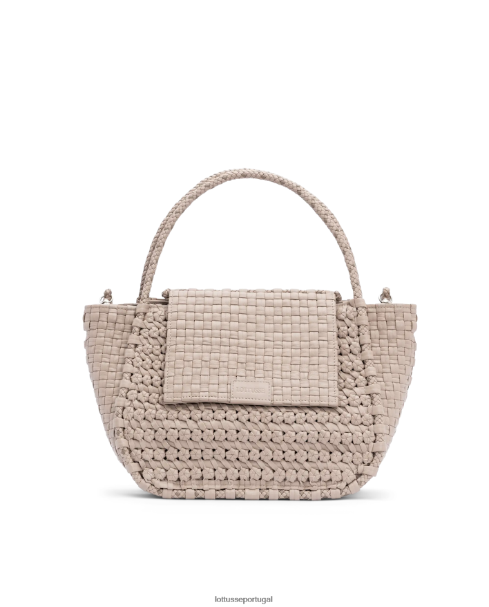 ponto Lottusse coleção bolsa com alça superior de cordeiro lavado trançado noodbag off white 86F22T425 acessórios
