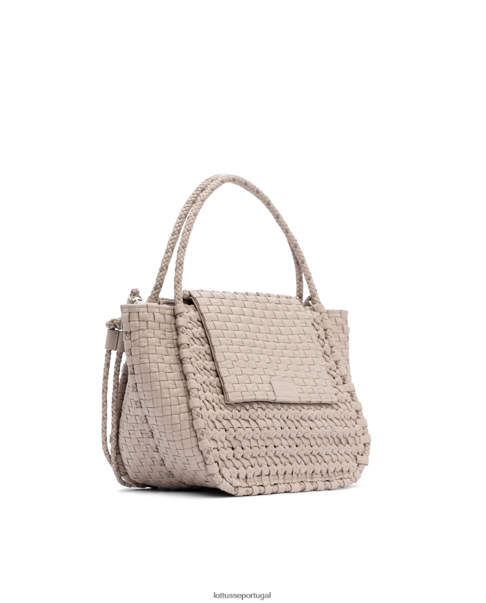 ponto Lottusse coleção bolsa com alça superior de cordeiro lavado trançado noodbag off white 86F22T425 acessórios