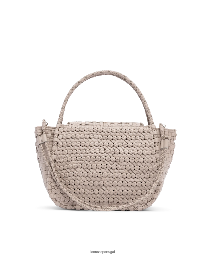 ponto Lottusse coleção bolsa com alça superior de cordeiro lavado trançado noodbag off white 86F22T425 acessórios