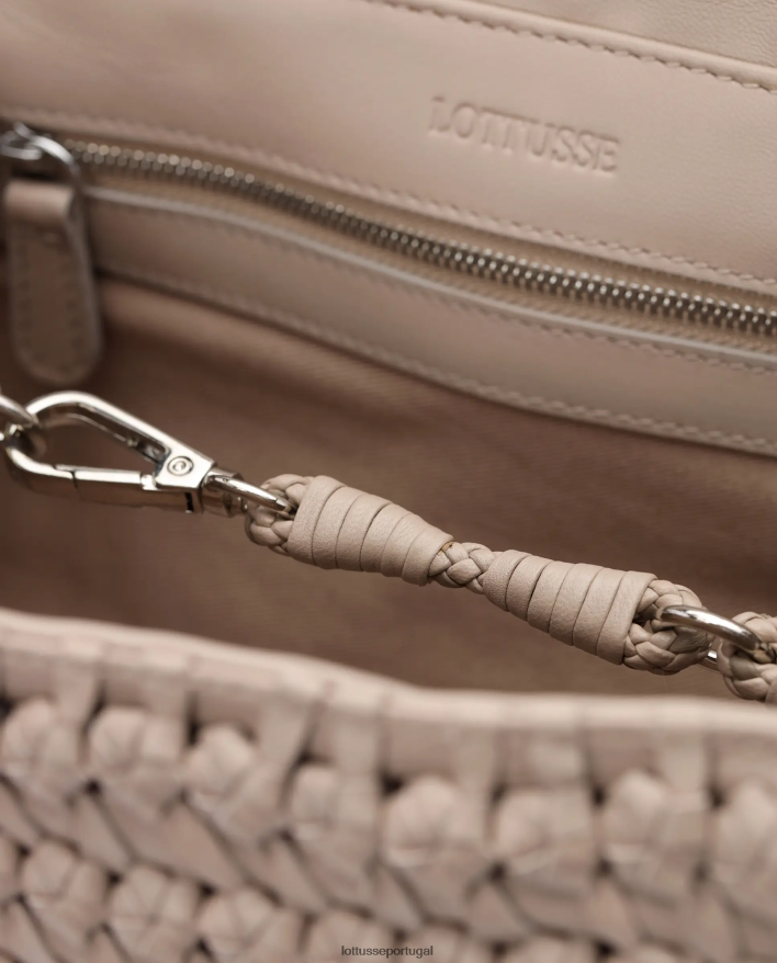 ponto Lottusse coleção bolsa com alça superior de cordeiro lavado trançado noodbag off white 86F22T425 acessórios