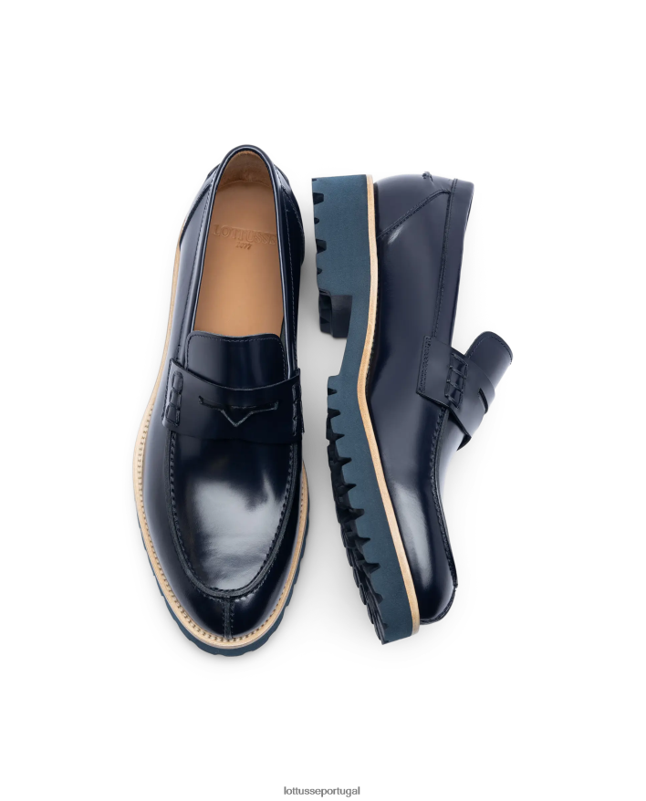 ponto Lottusse homens covent mocassins brilhantes azul marinho 86F22T91 calçados