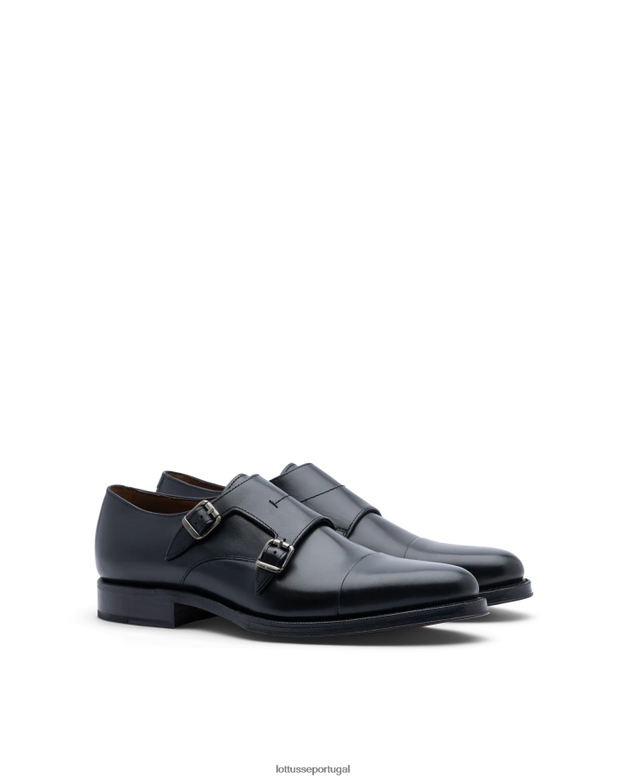 ponto Lottusse homens monges de bezerro de anilina de crosta premium preto 86F22T47 calçados