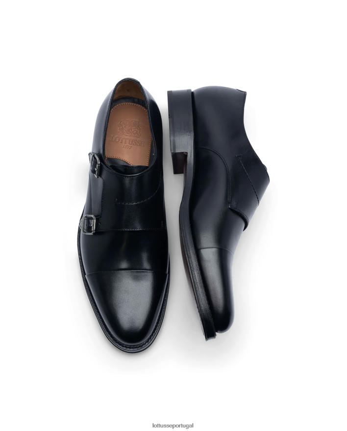 ponto Lottusse homens monges de bezerro de anilina de crosta premium preto 86F22T47 calçados