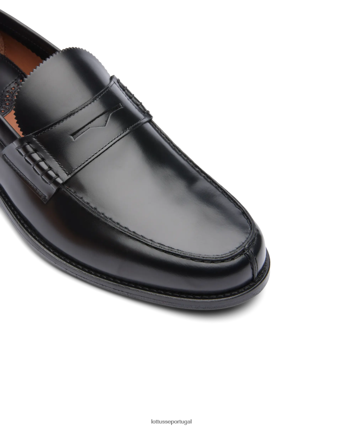 ponto Lottusse homens sapatos de barco de bezerro brilhante daytona preto 86F22T3 calçados