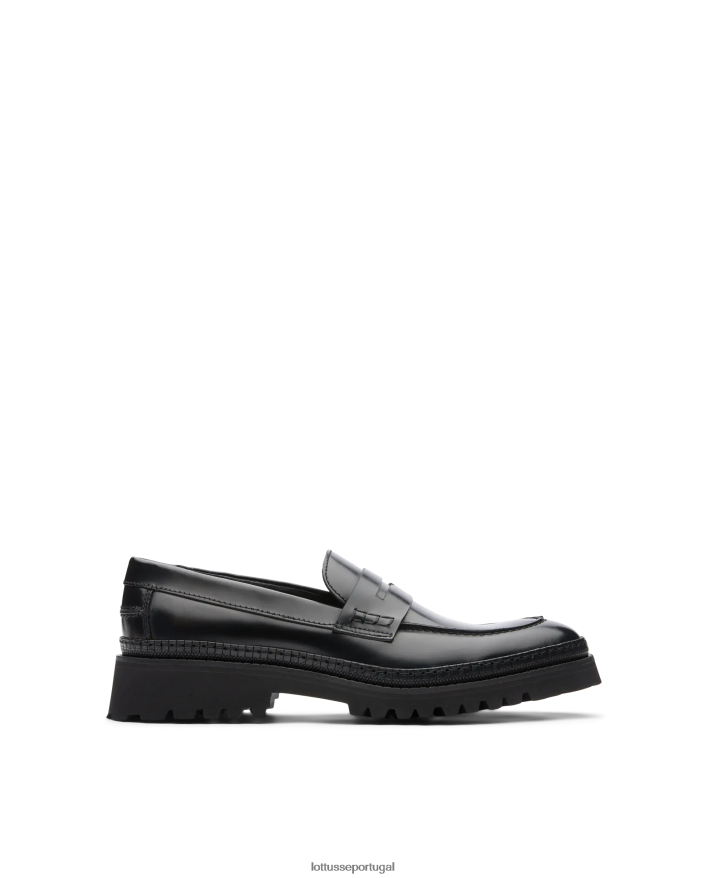 ponto Lottusse homens sapatos de barco de bezerro com fichário polido covent preto 86F22T179 calçados