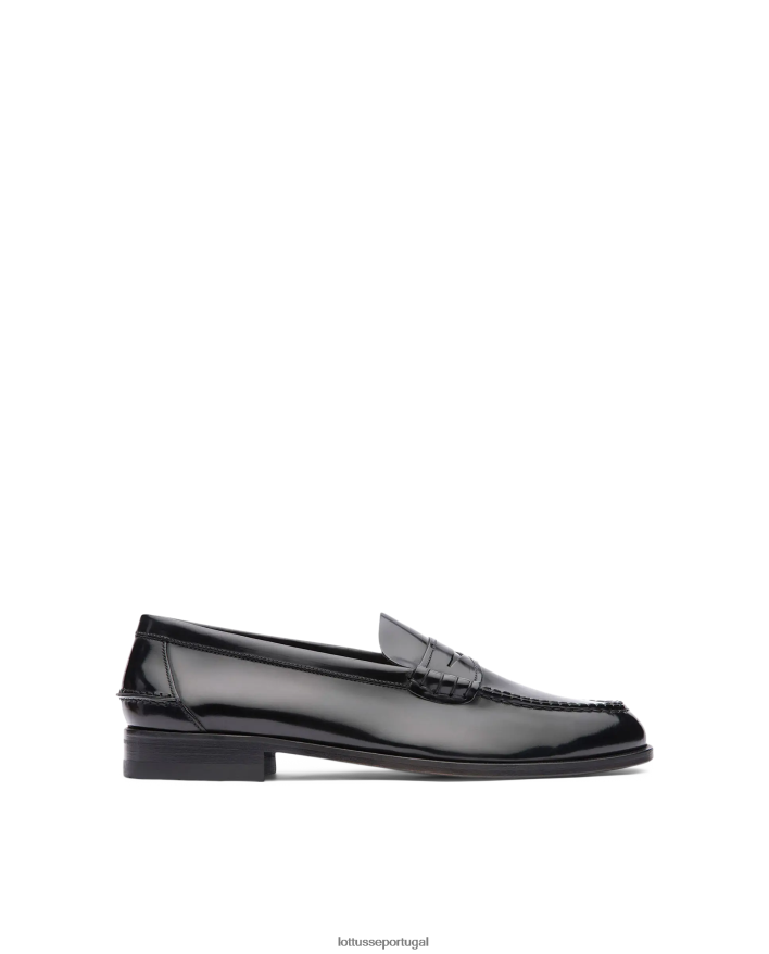 ponto Lottusse homens sapatos de barco de bezerro com fichário polido liberty preto 86F22T32 calçados