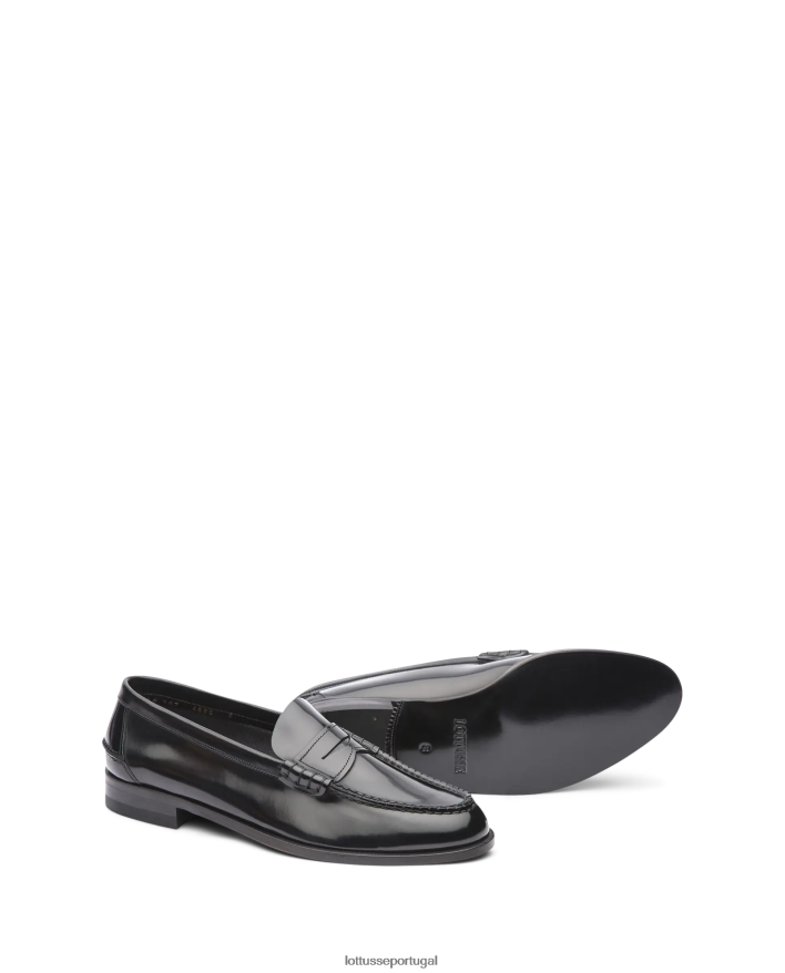 ponto Lottusse homens sapatos de barco de bezerro com fichário polido liberty preto 86F22T32 calçados