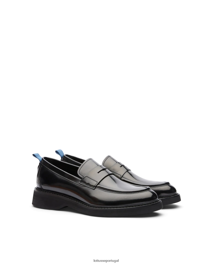 ponto Lottusse homens sapatos de barco de bezerro com fichário polido luca preto 86F22T170 calçados