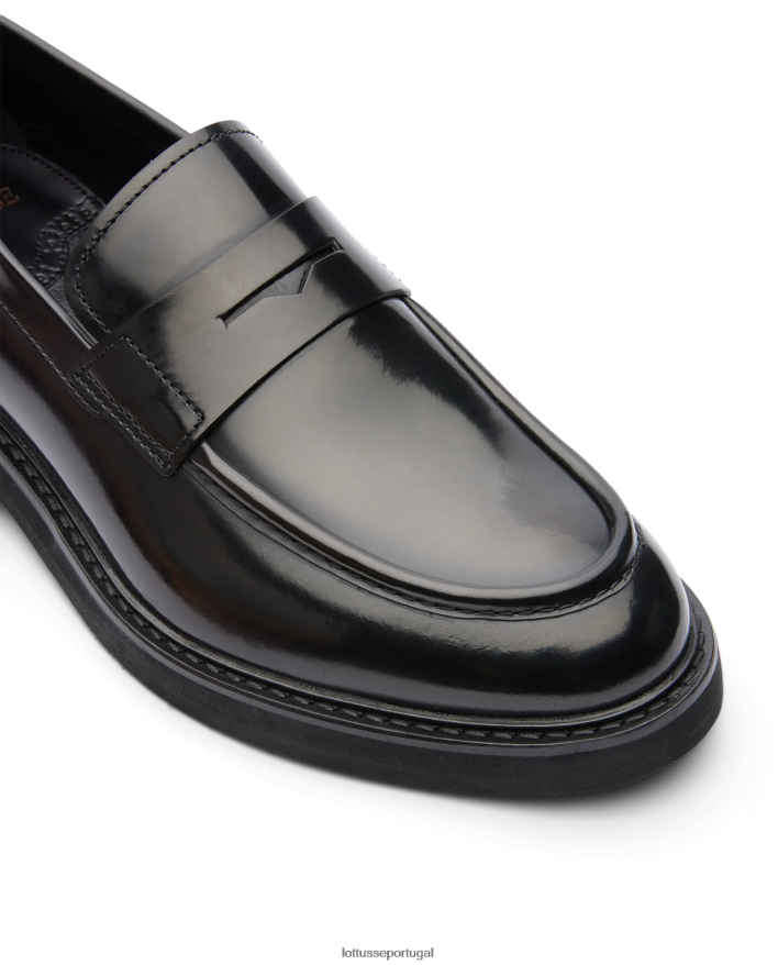 ponto Lottusse homens sapatos de barco de bezerro com fichário polido luca preto 86F22T170 calçados