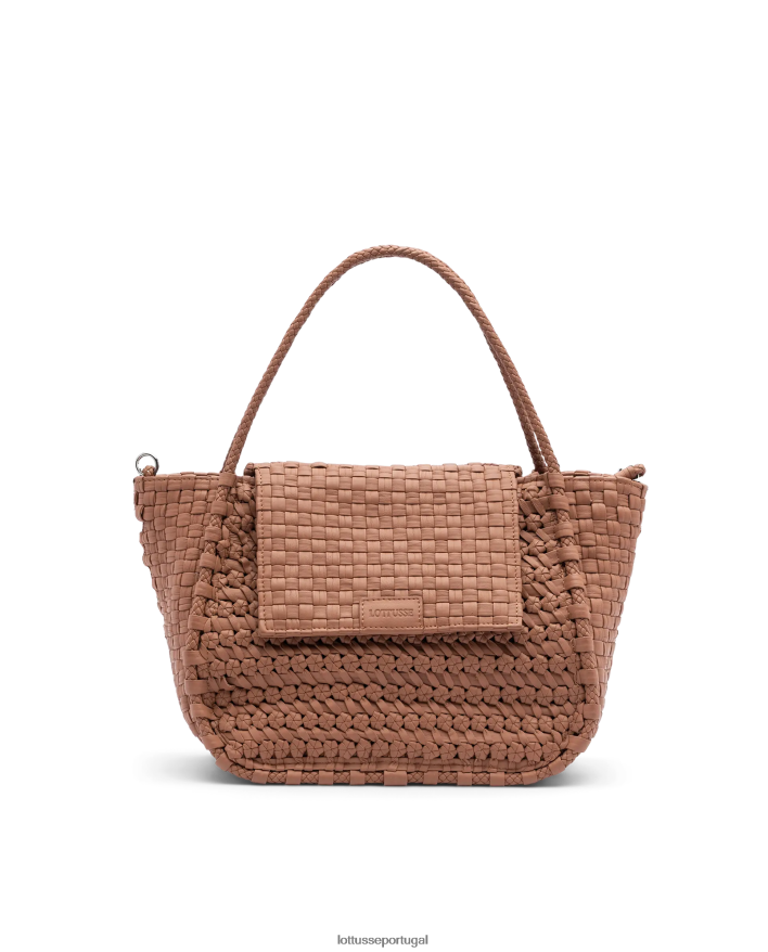 ponto Lottusse mulheres bolsa com alça superior de cordeiro lavado trançado noodbag marrom 86F22T344 acessórios