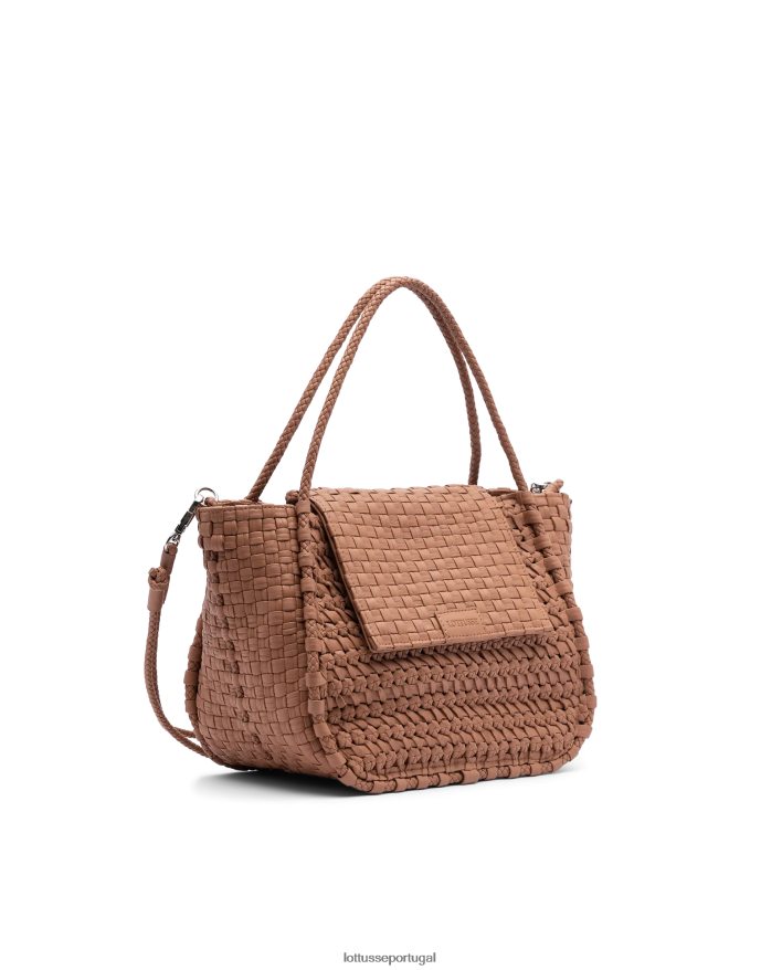ponto Lottusse mulheres bolsa com alça superior de cordeiro lavado trançado noodbag marrom 86F22T344 acessórios