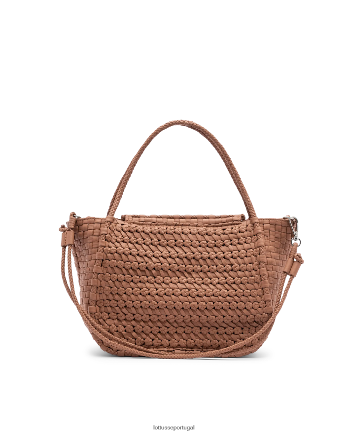 ponto Lottusse mulheres bolsa com alça superior de cordeiro lavado trançado noodbag marrom 86F22T344 acessórios