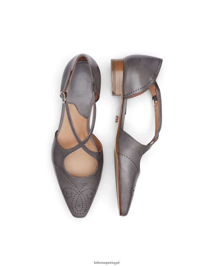 ponto Lottusse mulheres Bailarinas de bezerro smithson crust anilina cinza chumbo 86F22T215 calçados