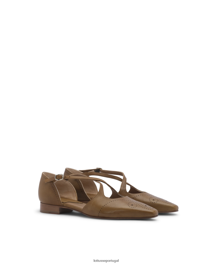 ponto Lottusse mulheres Bailarinas de bezerro smithson crust anilina verde oliva 86F22T216 calçados