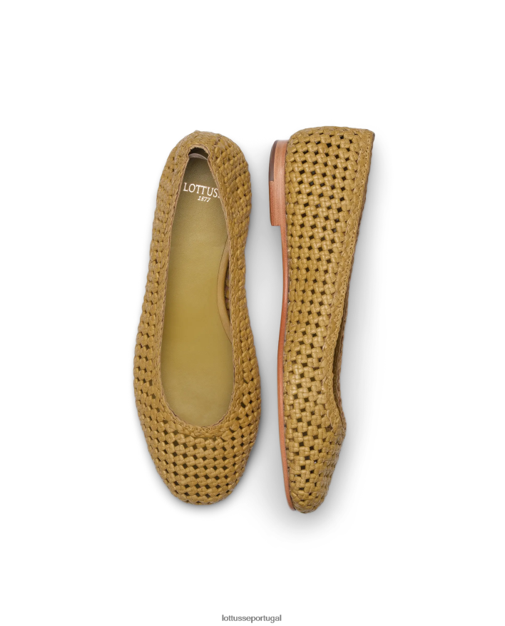 ponto Lottusse mulheres bailarinas de couro de malha de cordeiro delice verde oliva 86F22T294 calçados
