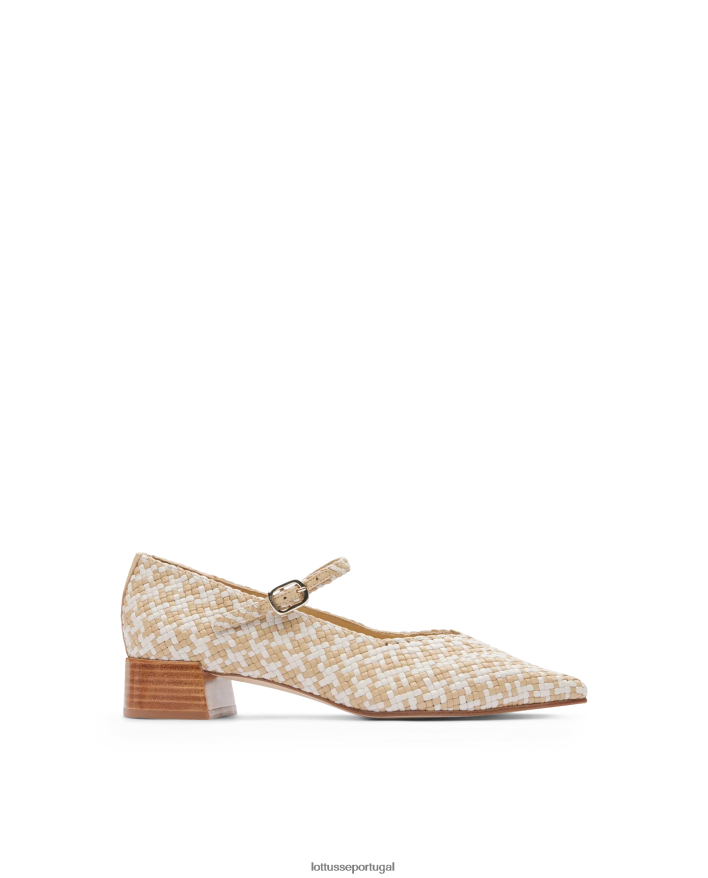 ponto Lottusse mulheres bombas de couro de cordeiro tecido de verão off white 86F22T318 calçados