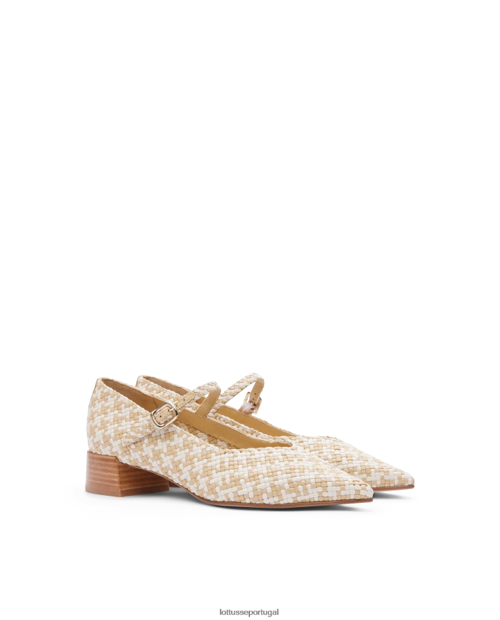 ponto Lottusse mulheres bombas de couro de cordeiro tecido de verão off white 86F22T318 calçados