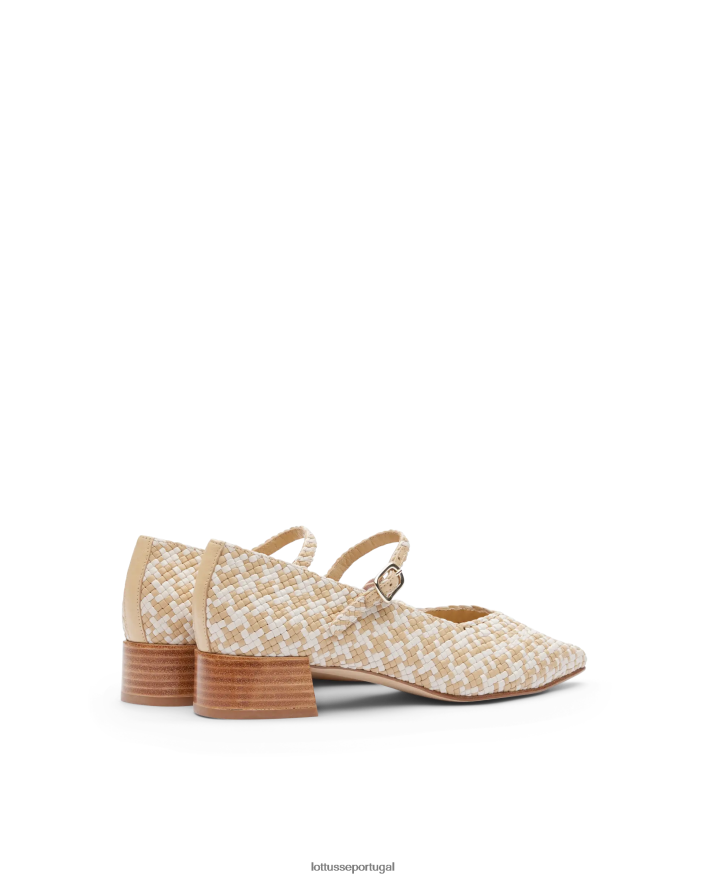 ponto Lottusse mulheres bombas de couro de cordeiro tecido de verão off white 86F22T318 calçados