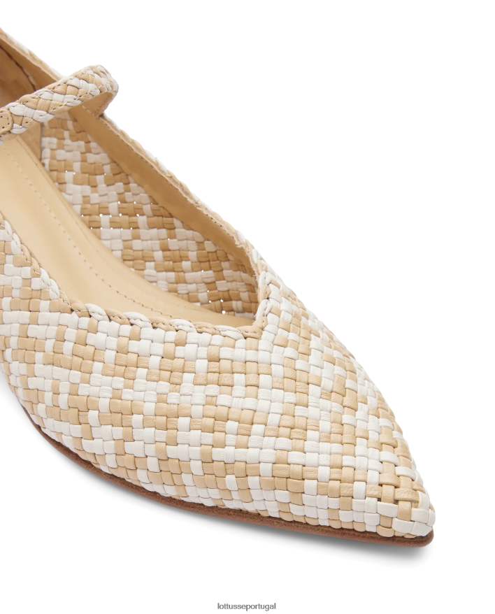 ponto Lottusse mulheres bombas de couro de cordeiro tecido de verão off white 86F22T318 calçados