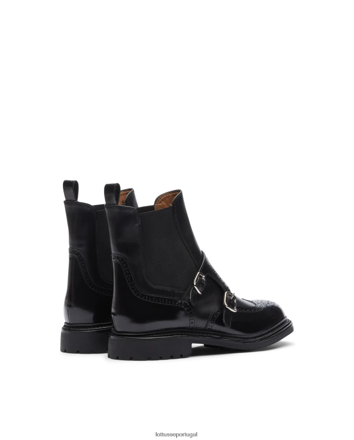 ponto Lottusse mulheres Bota de cano curto com ligante polido Walton preto 86F22T201 calçados