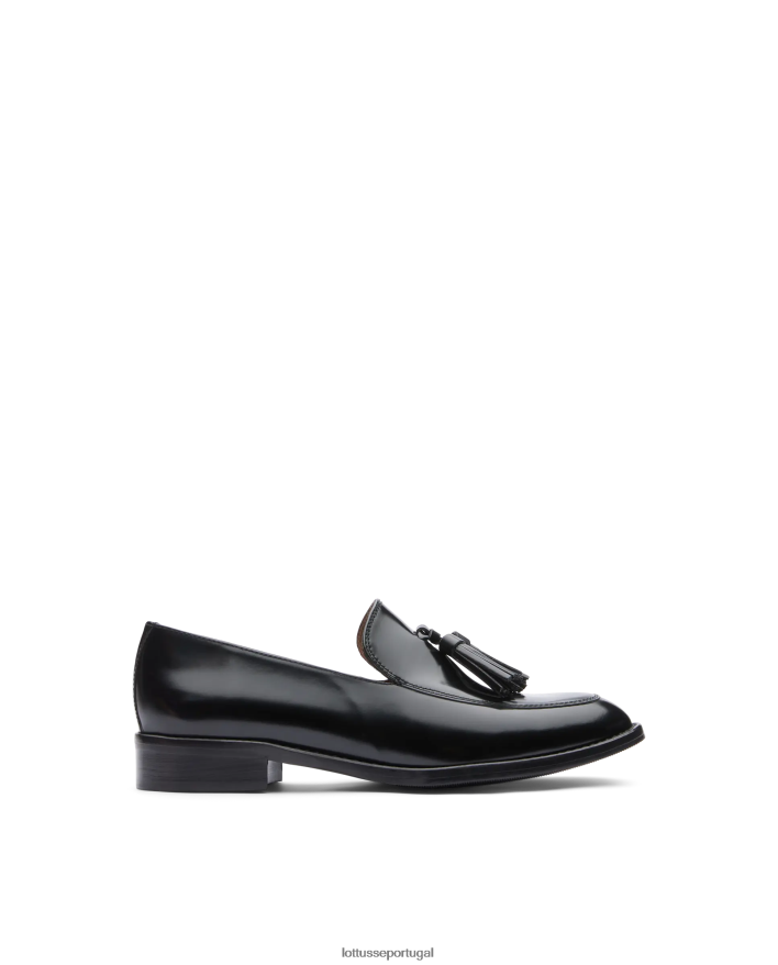 ponto Lottusse mulheres mocassins de bezerro com fichário polido claire preto 86F22T397 calçados
