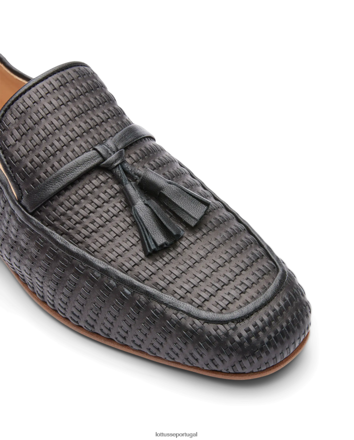 ponto Lottusse mulheres mocassins de couro de bezerro tecido goya preto 86F22T275 calçados