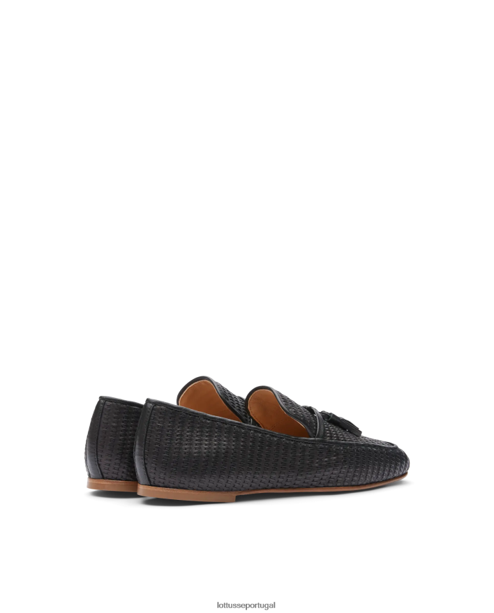 ponto Lottusse mulheres mocassins de couro de bezerro tecido goya preto 86F22T275 calçados