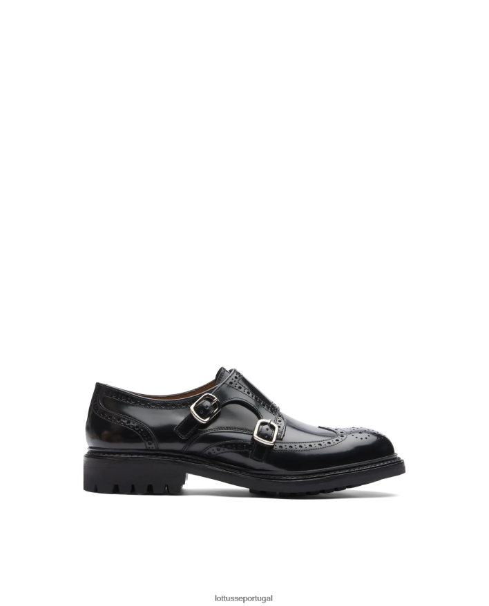 ponto Lottusse mulheres Walton polido fichário bezerro monges preto 86F22T200 calçados