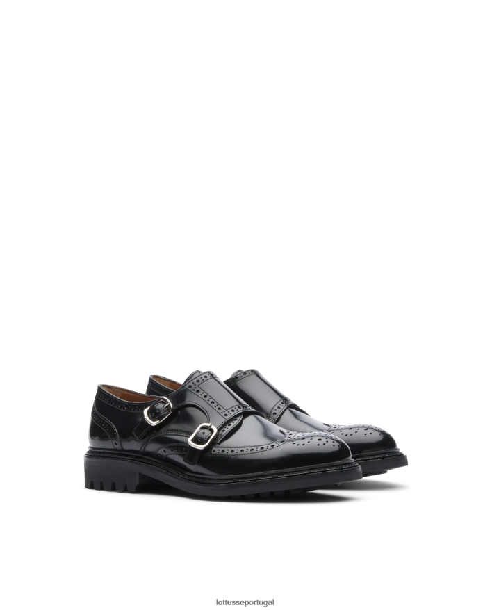 ponto Lottusse mulheres Walton polido fichário bezerro monges preto 86F22T200 calçados