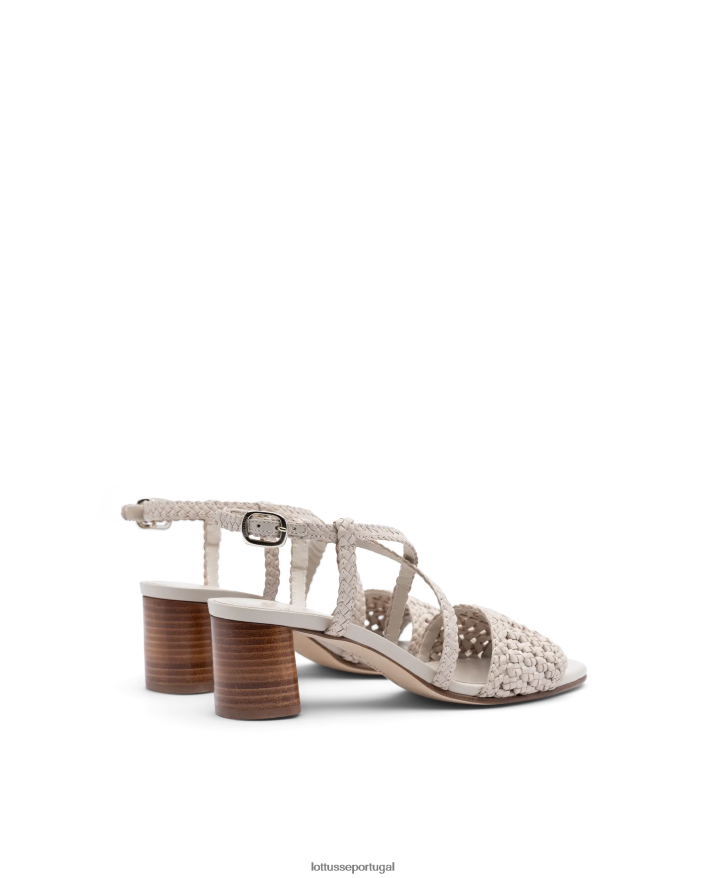 ponto Lottusse mulheres sandálias de couro de malha de cordeiro de verão off white 86F22T316 calçados