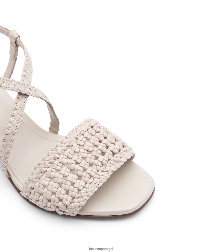 ponto Lottusse mulheres sandálias de couro de malha de cordeiro de verão off white 86F22T316 calçados