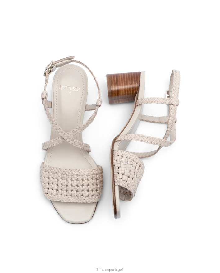 ponto Lottusse mulheres sandálias de couro de malha de cordeiro de verão off white 86F22T316 calçados